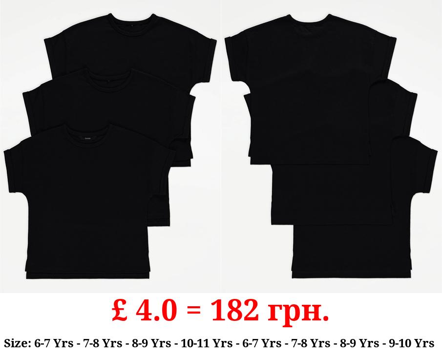 Black Step Hem T-Shirts 3 Pack