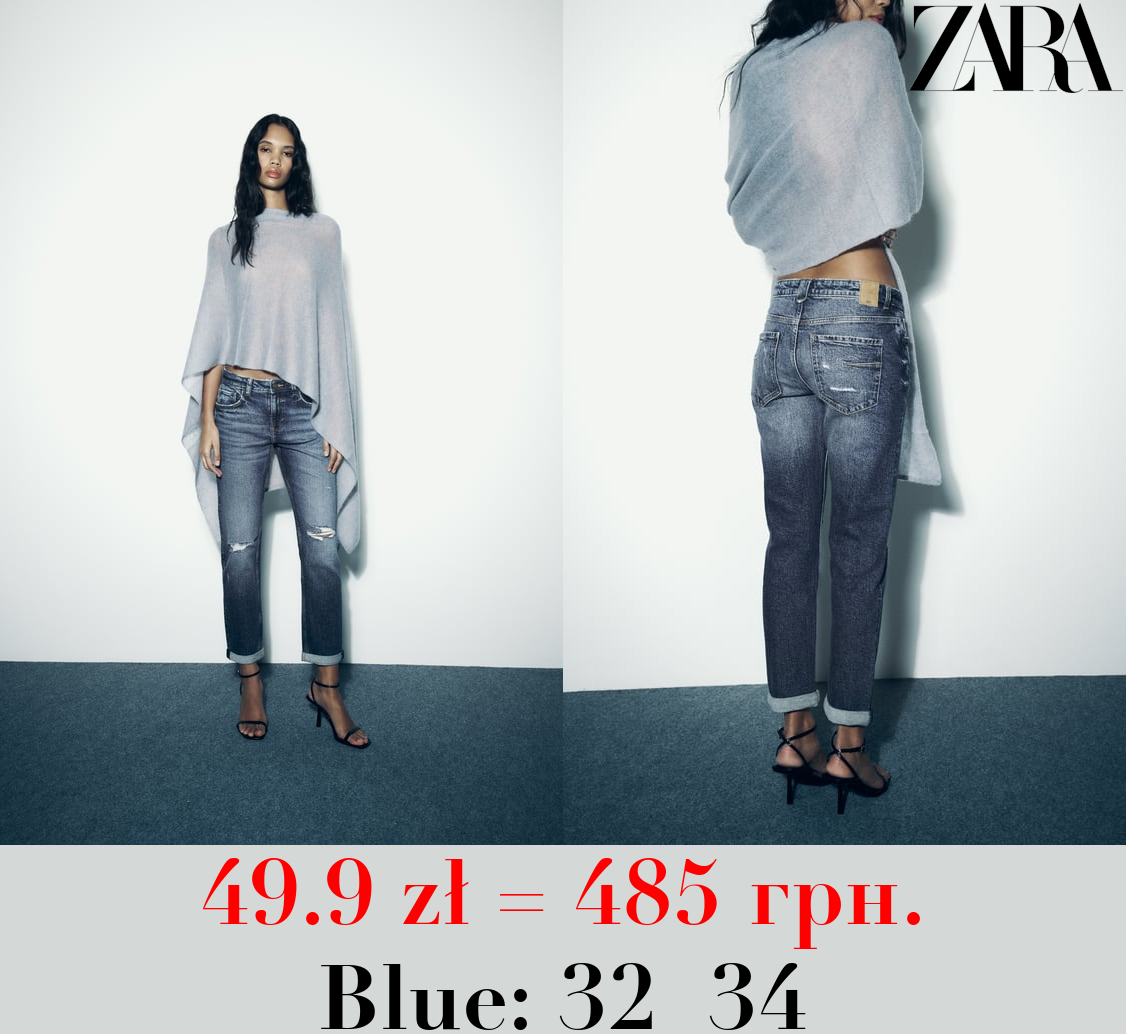 Z1975 RIPPED SPLIT-HEM LOW-RISE JEANS