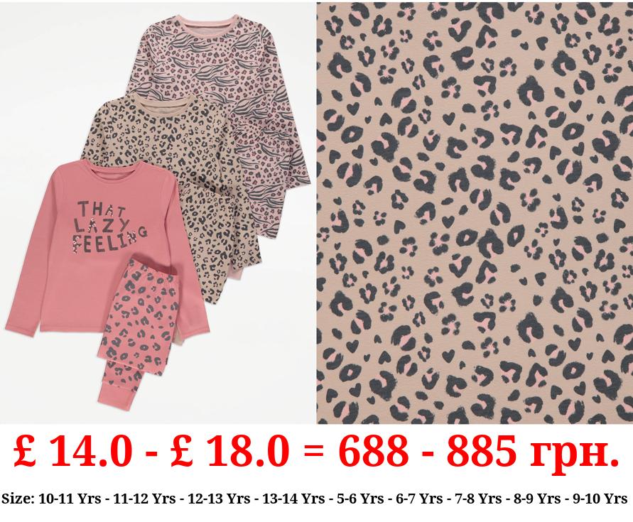 Lazy Feeling Leopard Long Sleeve Pyjamas 3 Pack