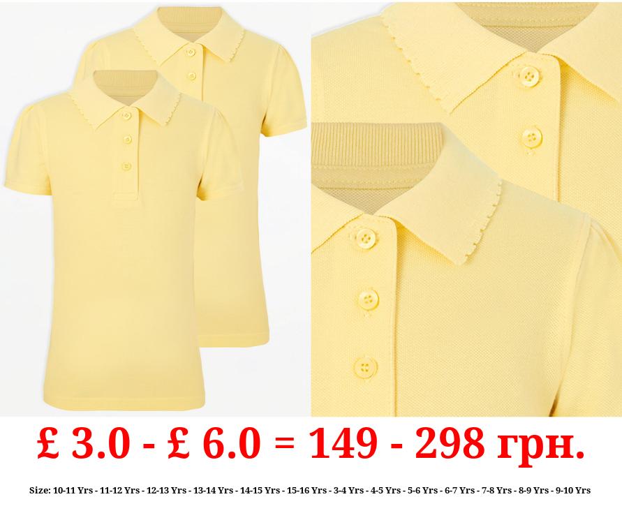 Girls Yellow Scallop School Polo Shirt 2 Pack