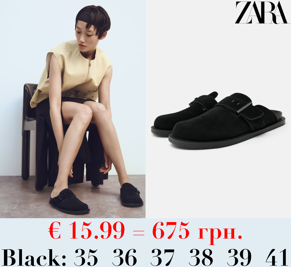 SPLIT SUEDE CLOGS WITH BUCKLE