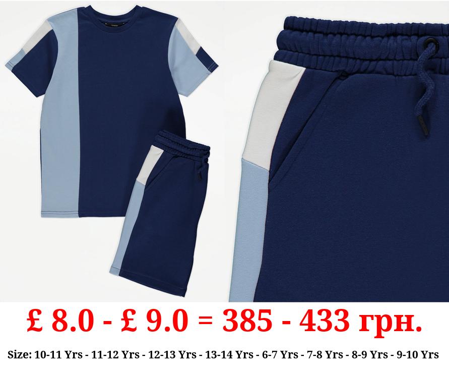 Blue Colour Block T-Shirt and Shorts Outfit