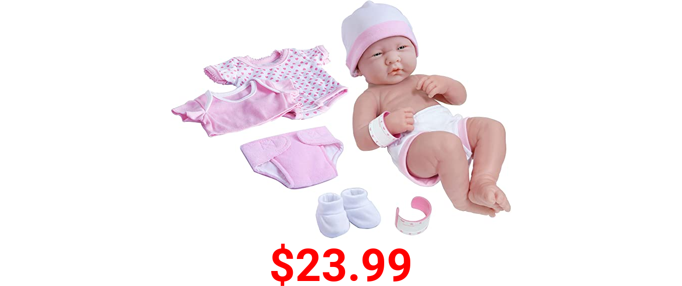 8 piece Layette Baby Doll Gift Set | JC Toys - La Newborn Nursery | 14" Life-Like Newborn Doll w/ Accessories | Pink | Ages 2+