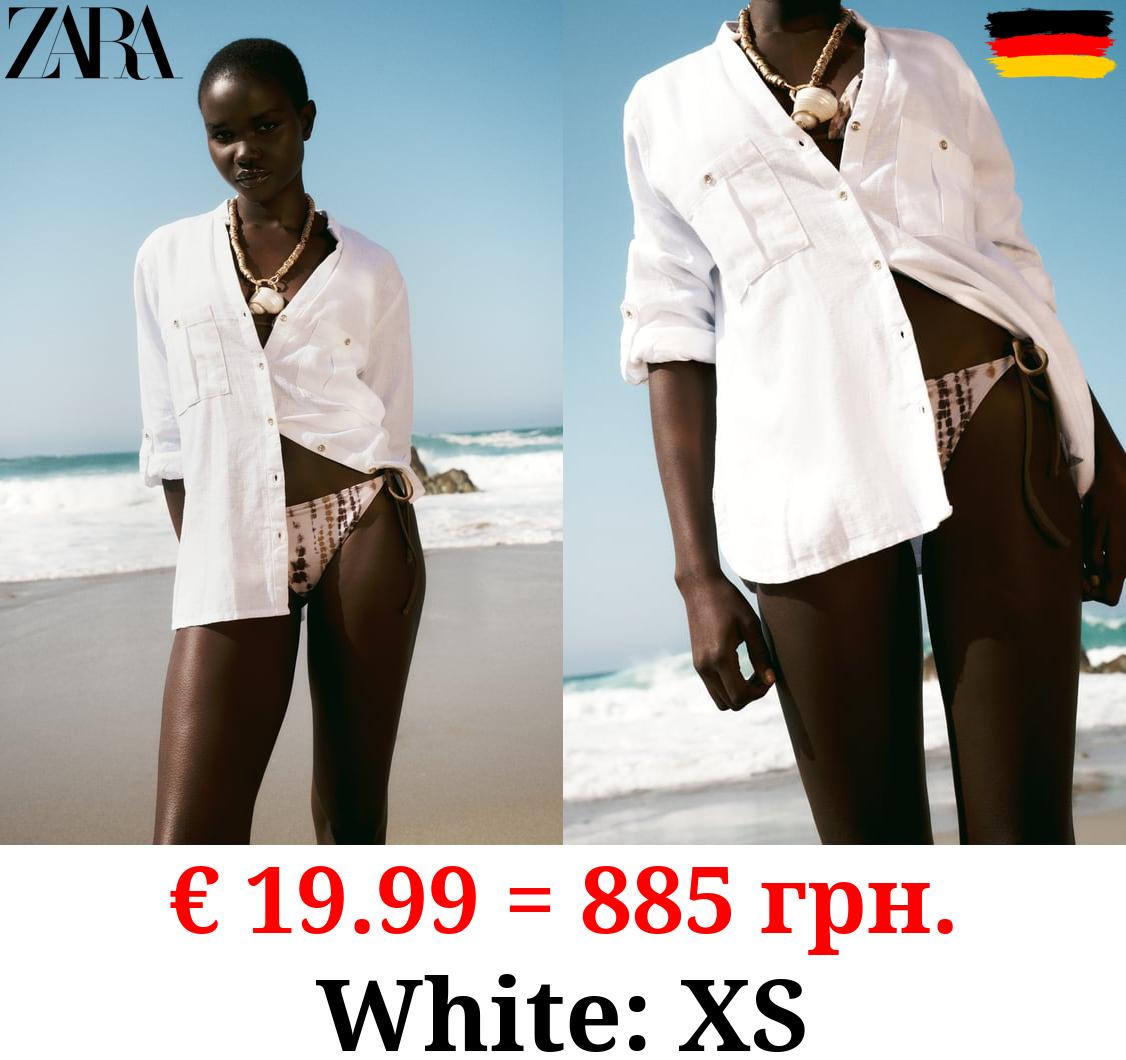 ROLL-UP SLEEVE LINEN BLEND SHIRT