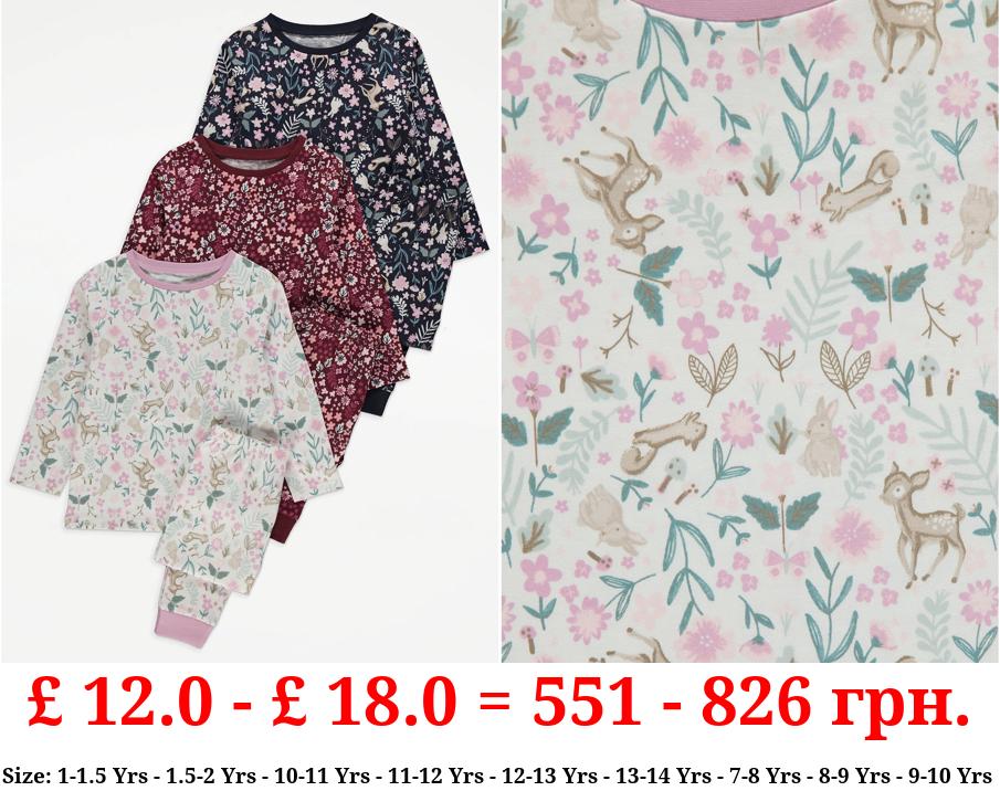 Woodland Floral Pyjamas 3 Pack