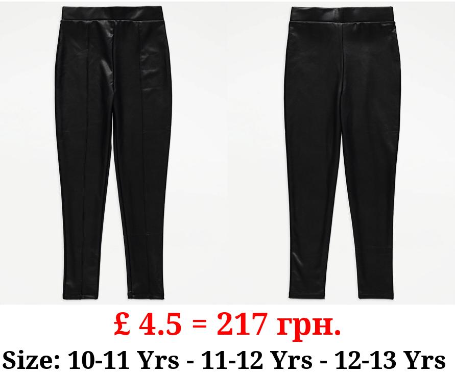 Black Faux Leather Seam Front Leggings