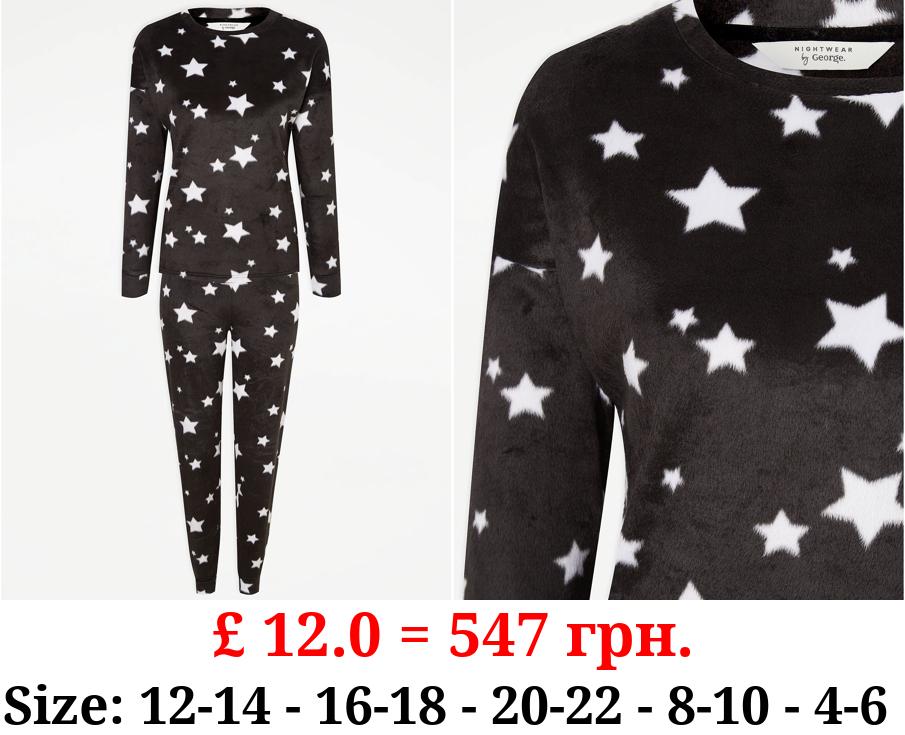 Black Star Fleece Long Sleeve Pyjamas Gift Set