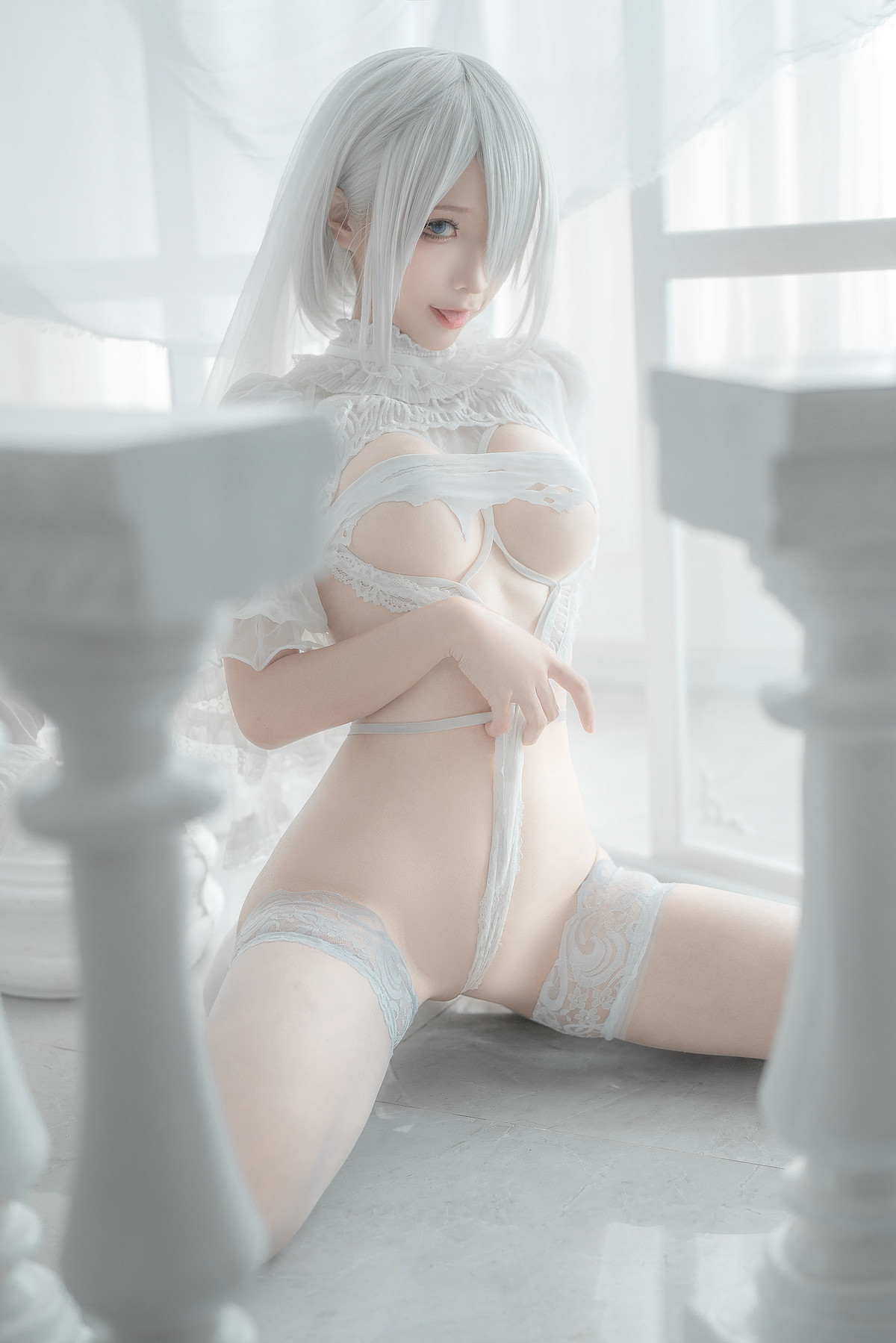 蠢沫沫 Cosplay 2B 白婚纱 47