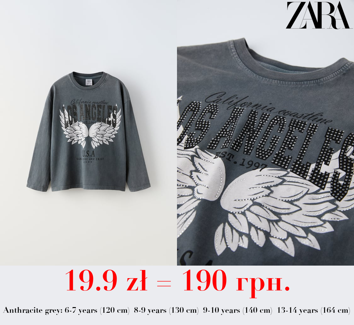 ACID WASH T-SHIRT WITH RHINESTONES