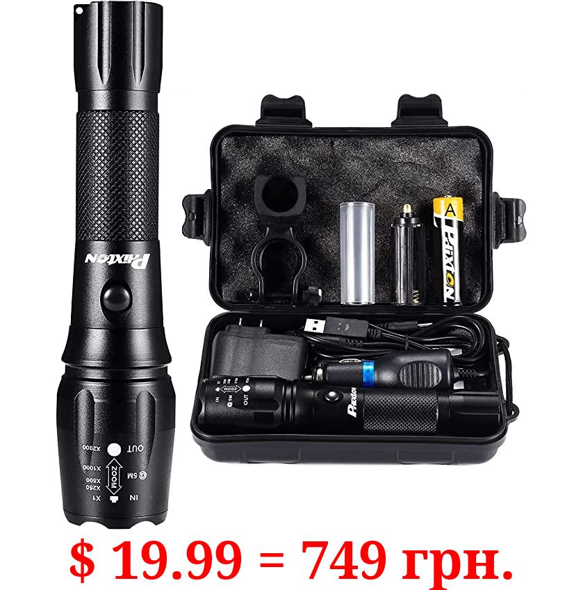 PHIXTON Rechargeable High Lumens Tactical Handheld Flashlight, Super Bright 5000 lumen XM L2 LED Tac Flash Light Linterna, Long Lasting,Zoomable,Waterproof,Shockproof,For emergency Camping Accessories