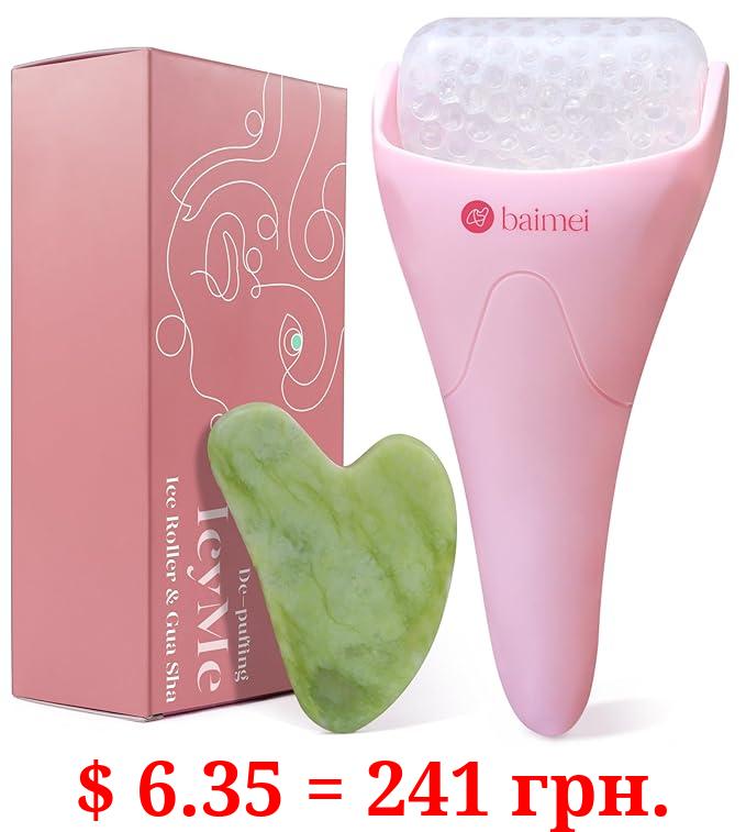 BAIMEI Cryotherapy Ice Roller and Gua Sha Facial Tools Puffiness Redness Reducing Migraine Pain Relief, Skin Care Tools for Face Massager Self Care Gift for Men Women - Pink