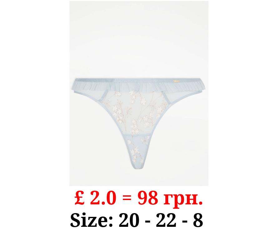 Entice Blue Blossom Embroidered Thong