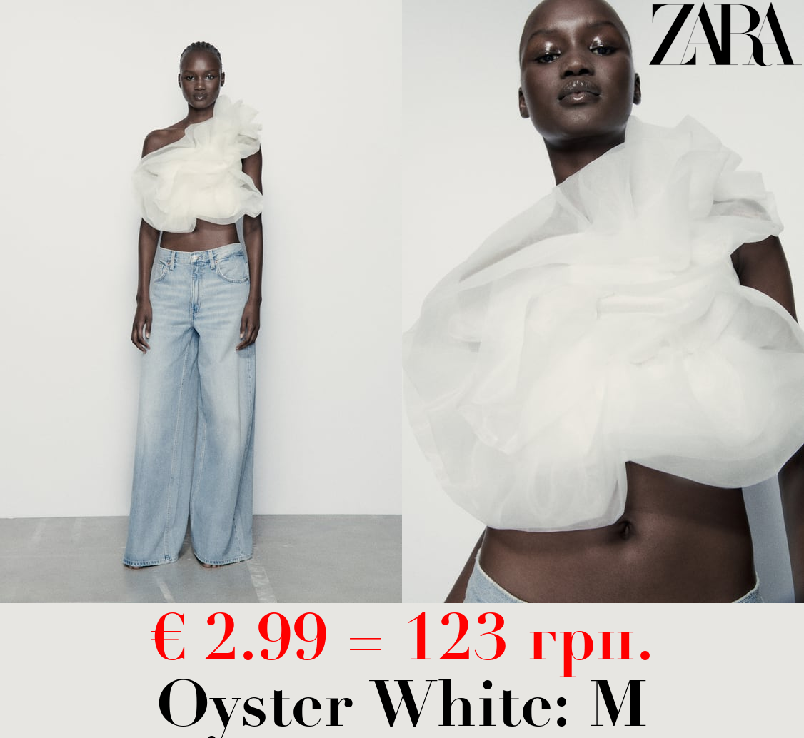 RIBBED ASYMMETRIC ORGANZA TOP