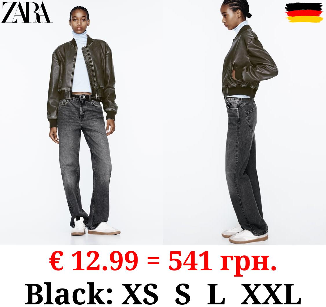 WORN EFFECT LEATHER EFFECT BOMBER JACKET