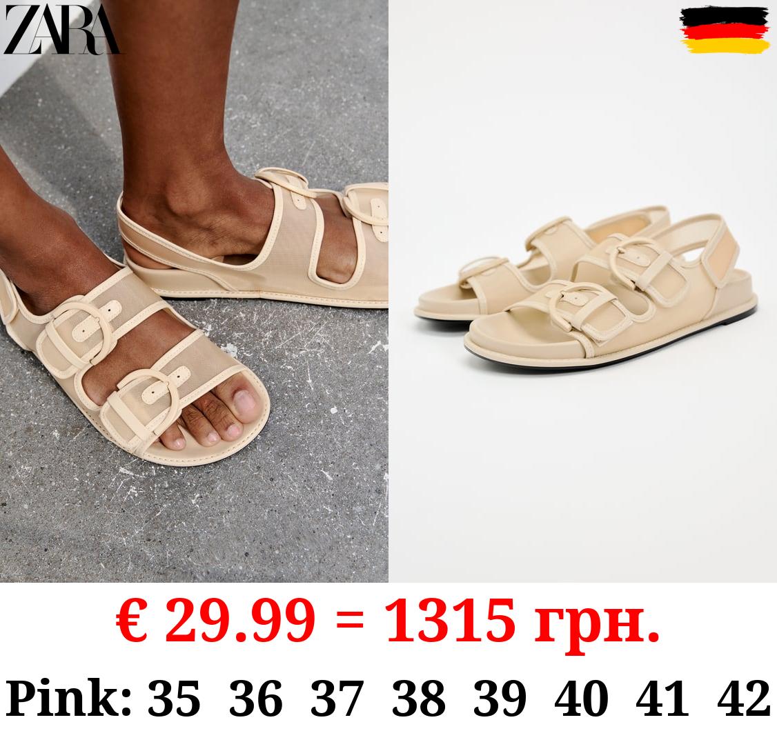 MESH FLAT SLIDER SANDALS WITH BUCKLES