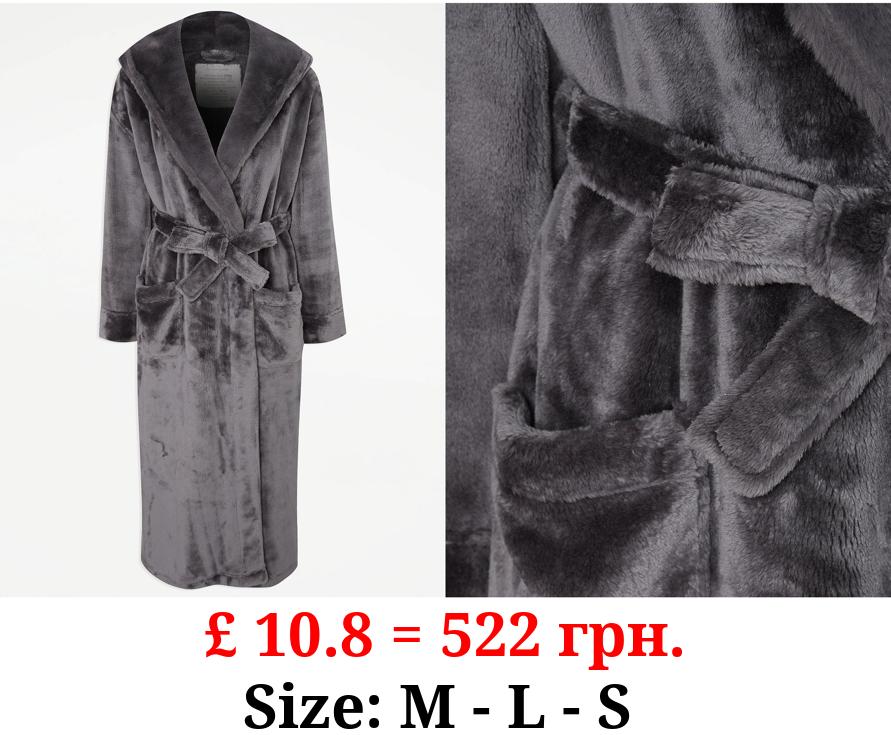 Charcoal Plush Longline Dressing Gown