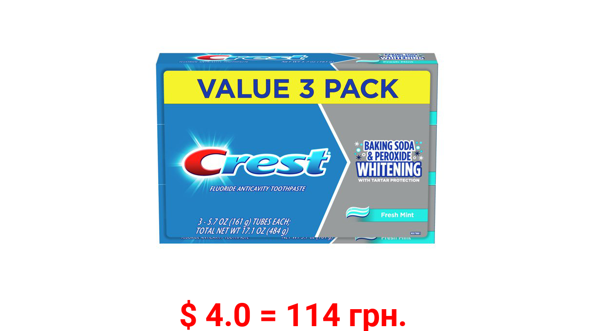 Crest Cavity & Tartar Protection Toothpaste, Whitening Baking Soda & Peroxide, Mint, 5.7 oz, 3 Pk