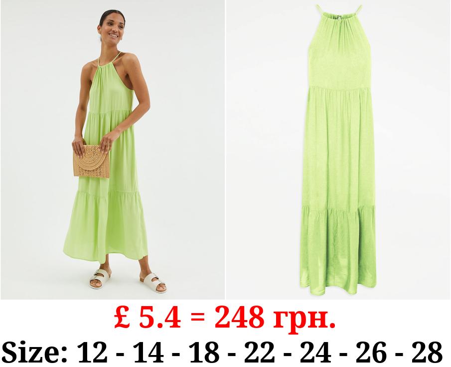 Lime Green Strappy Midi Halterneck Sundress