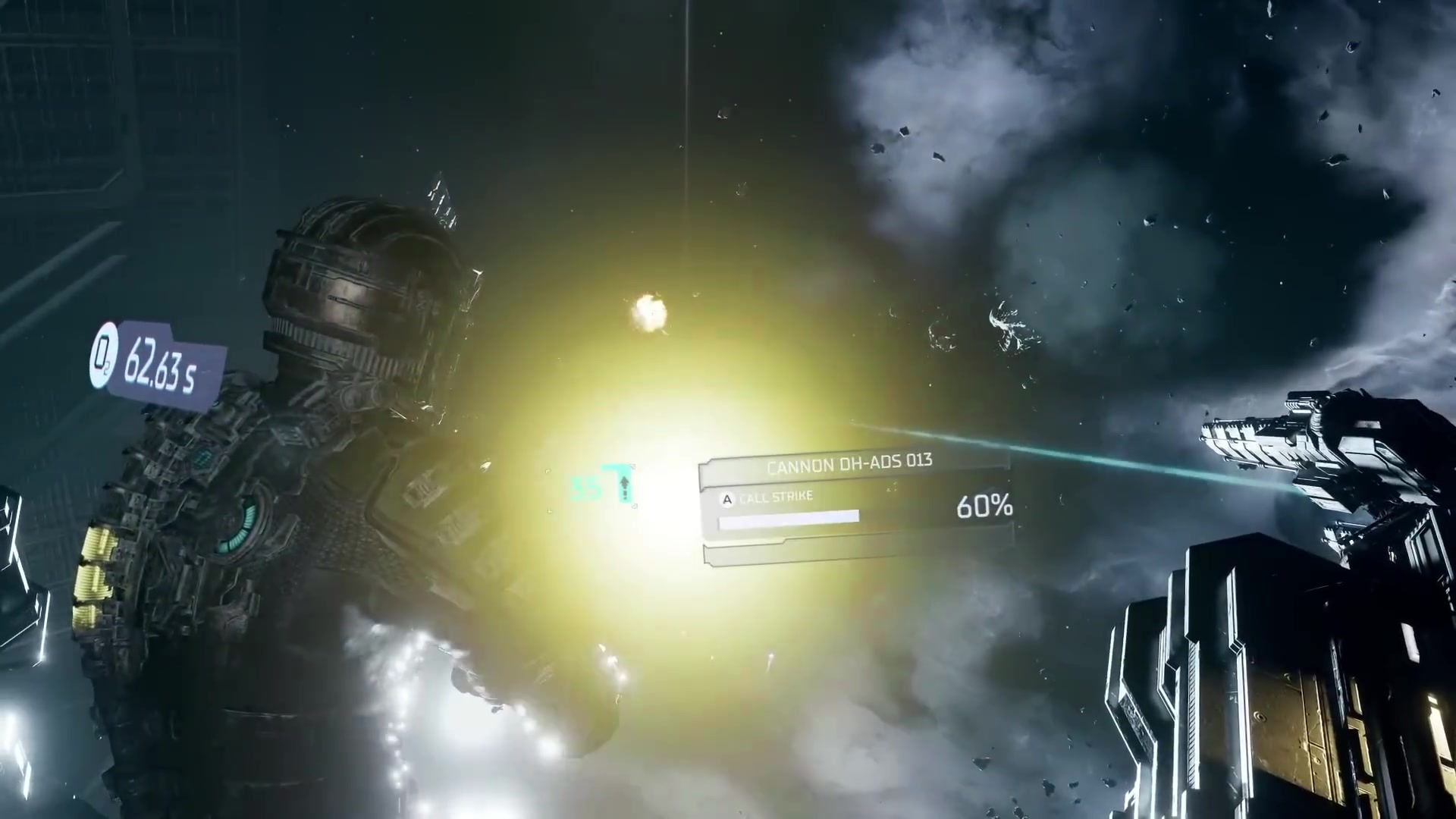 An exciting battle scene in a confining starship, with explosions and soaring rockets.