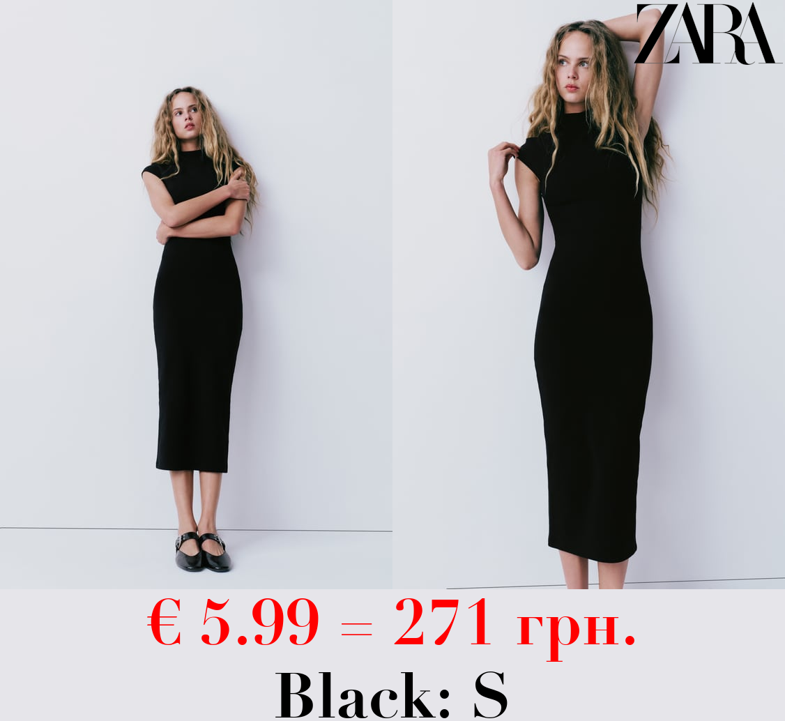 RIBBED MOCK TURTLENECK MIDI DRESS