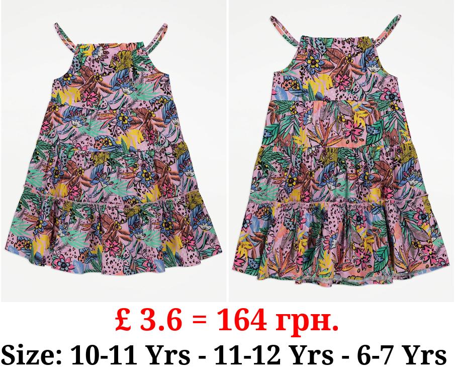 Multicoloured Patterned Strappy Tiered Dress