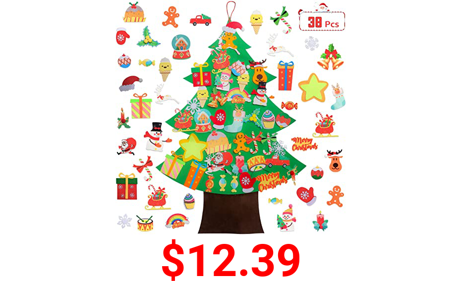 Felt Christmas Tree - 3.5 FT DIY Felt Christmas Trees for Toddlers with 38 Pcs Detachable Ornaments, Xmas Felt Christmas Tree for Kids with Hanging Rope, New Year Door Wall Hanging Decorations