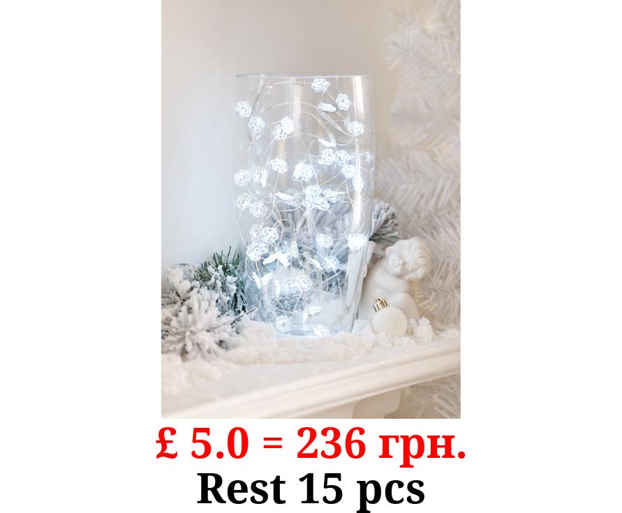 50 White LED Snowflake Copper Wire String Lights