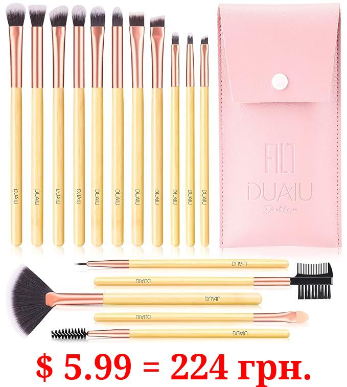 DUAIU Eyeshadow Brush Set 16Pcs Bamboo Eye Makeup Brushes, Eye Shadow Brush for Blending Concealer Eyebrow Eyelash Eyeliner Premium Synthetic Make Up Brushes with Bag