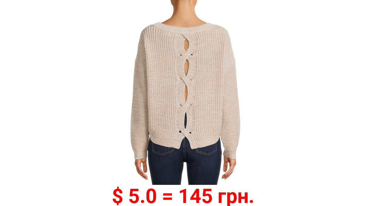 Time and Tru Women's Sweater with Cable Knit Back