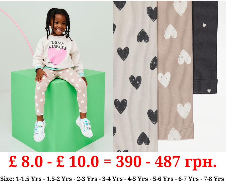 Heart Ribbed Leggings 3 Pack