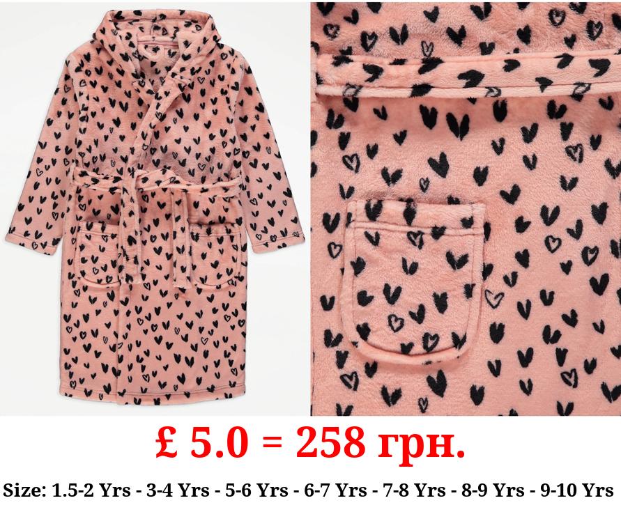 Pink Heart Fleece Dressing Gown