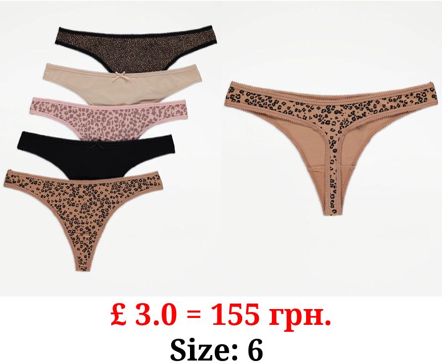 Animal Print Thongs 5 Pack