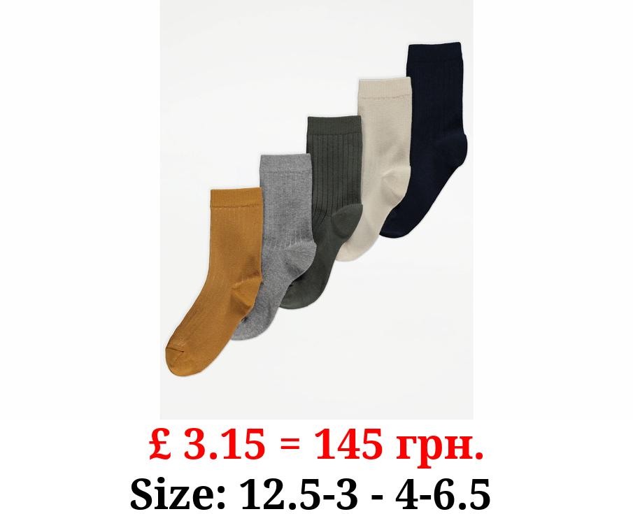 Fine Rib Cotton Rich Ankle Socks 5 Pack