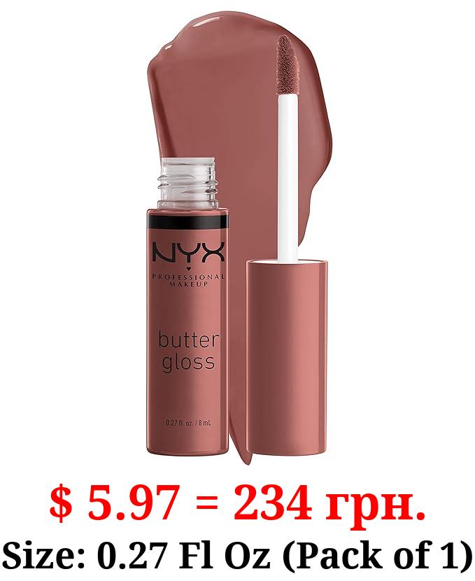 NYX PROFESSIONAL MAKEUP Butter Gloss Brown Sugar, Non-Sticky Lip Gloss - Spiked Toffee (Brown Mauve)