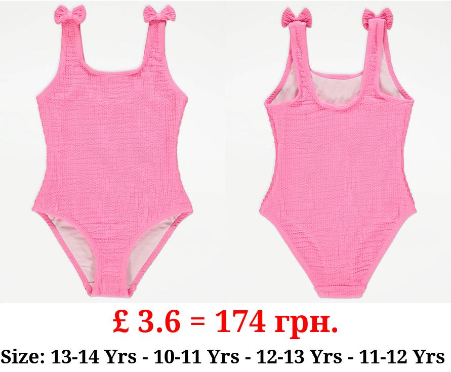 Pink Crinkled Bow Swimsuit