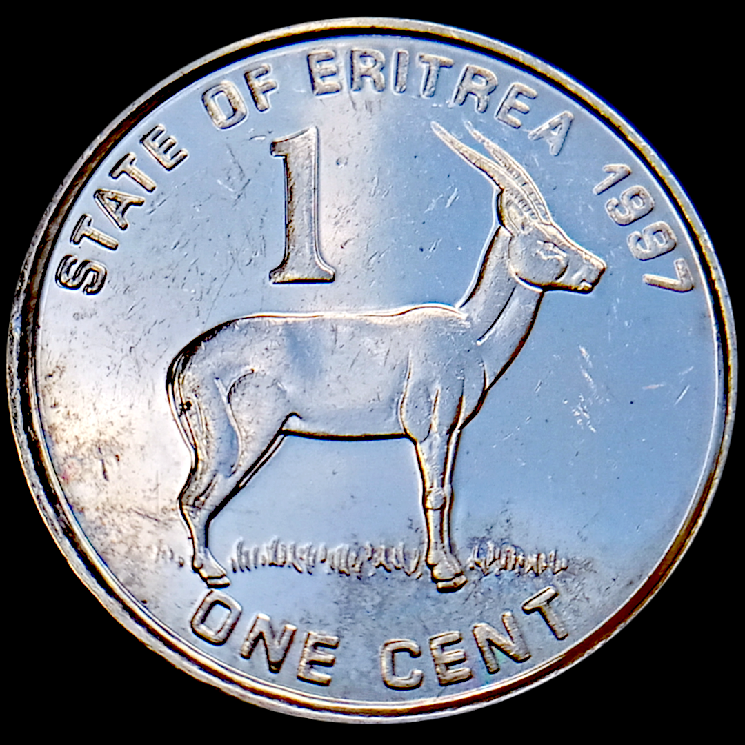 Эритрея, 1 цент (1997 г.). Монеты Эритреи динозавры.