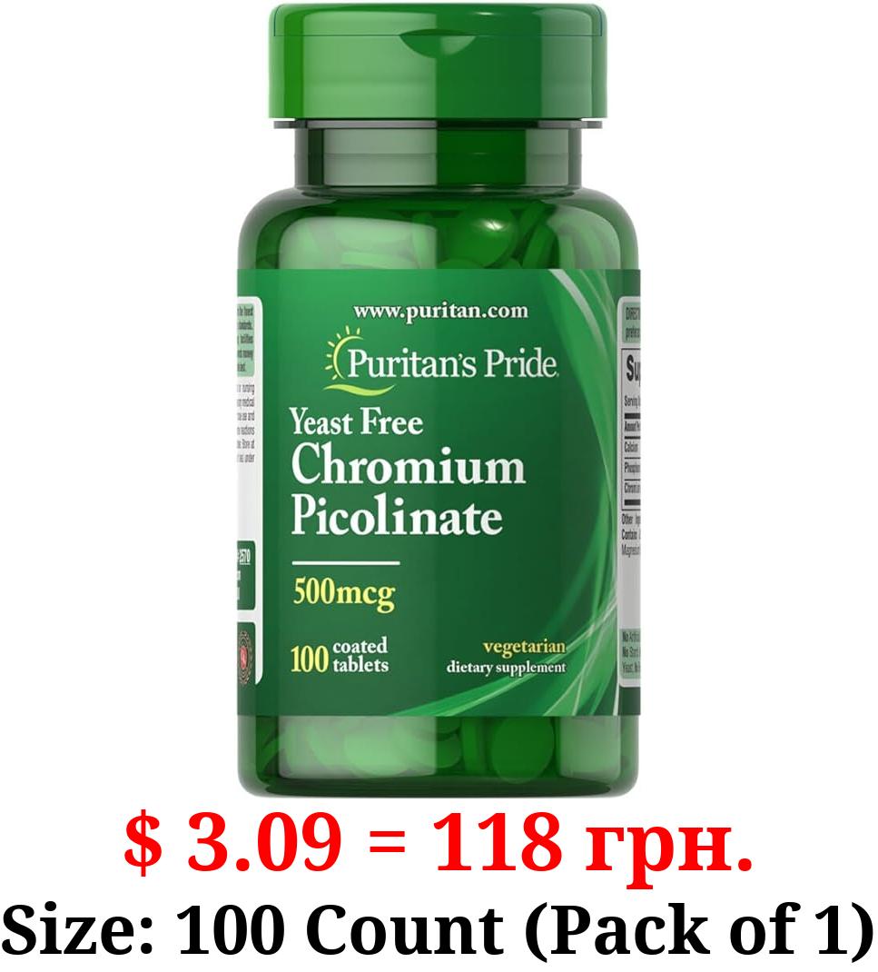 Puritan's Pride Chromium Picolinate 500 Mcg Yeast Free, 100 Count