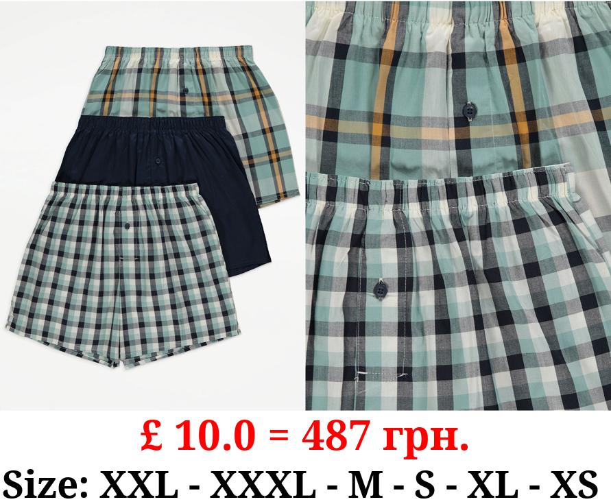 Green Check Woven Boxer Shorts 3 Pack