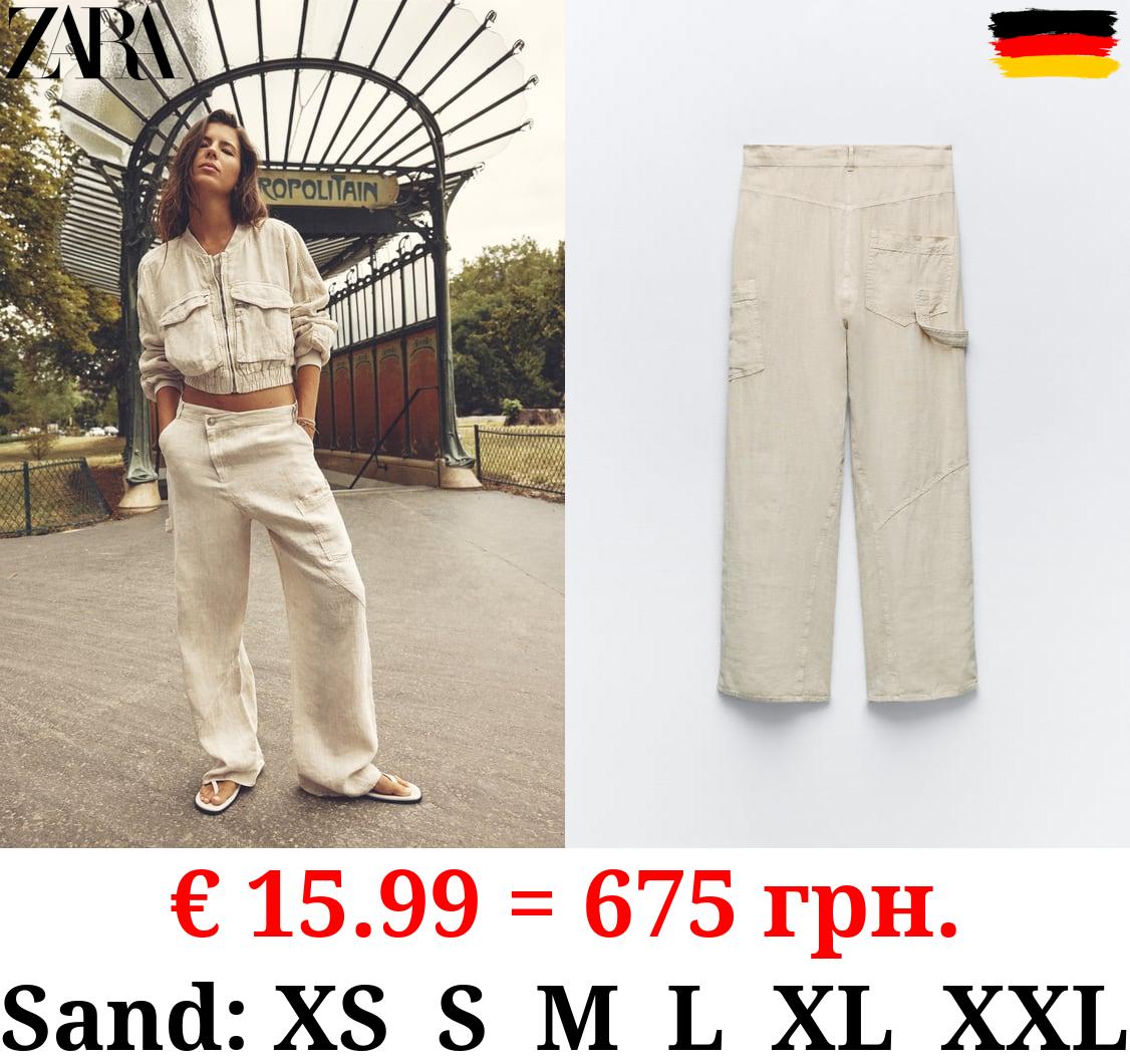 LINEN TROUSERS WITH ASYMMETRIC WAISTBAND
