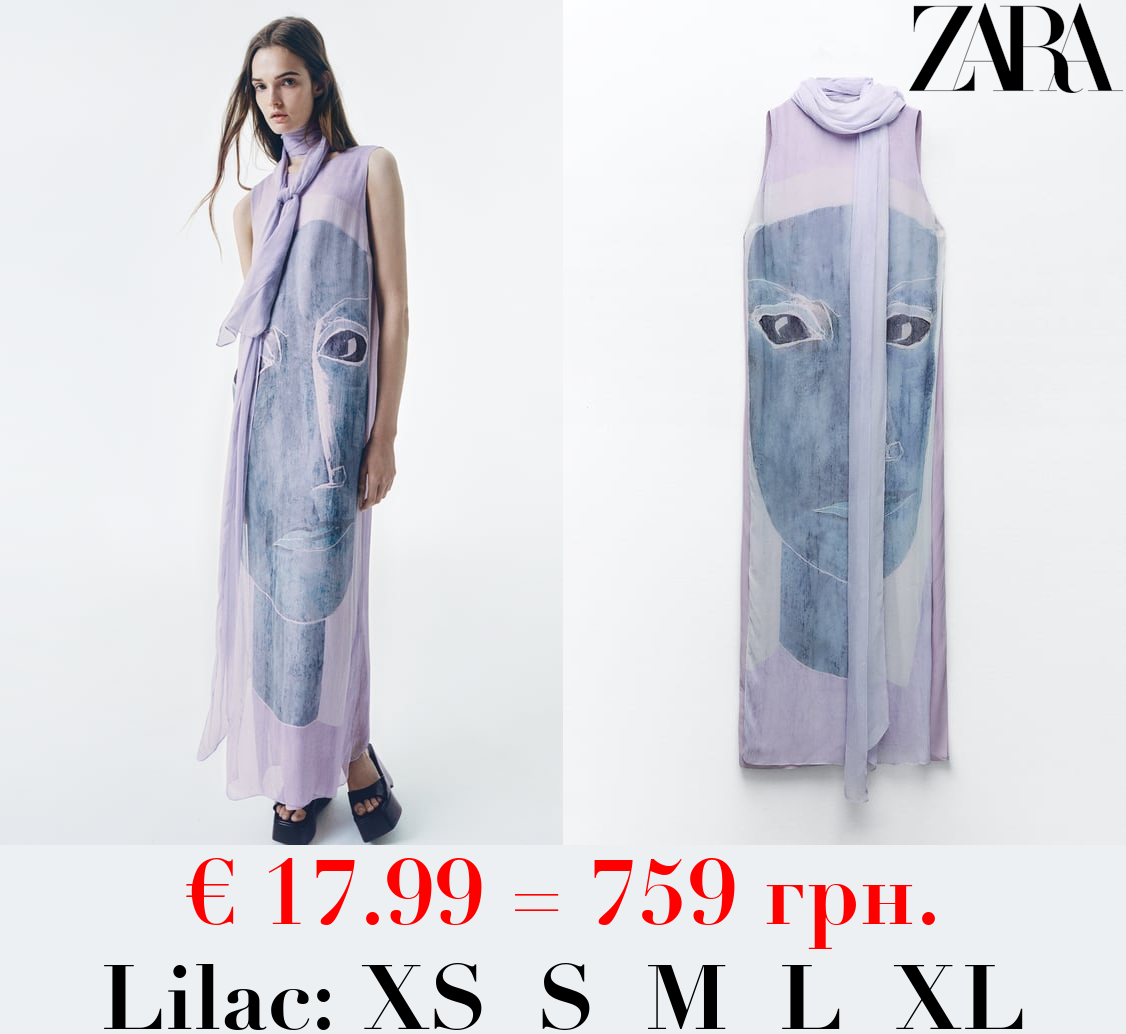 FLOWING PRINTED DRESS WITH SCARF