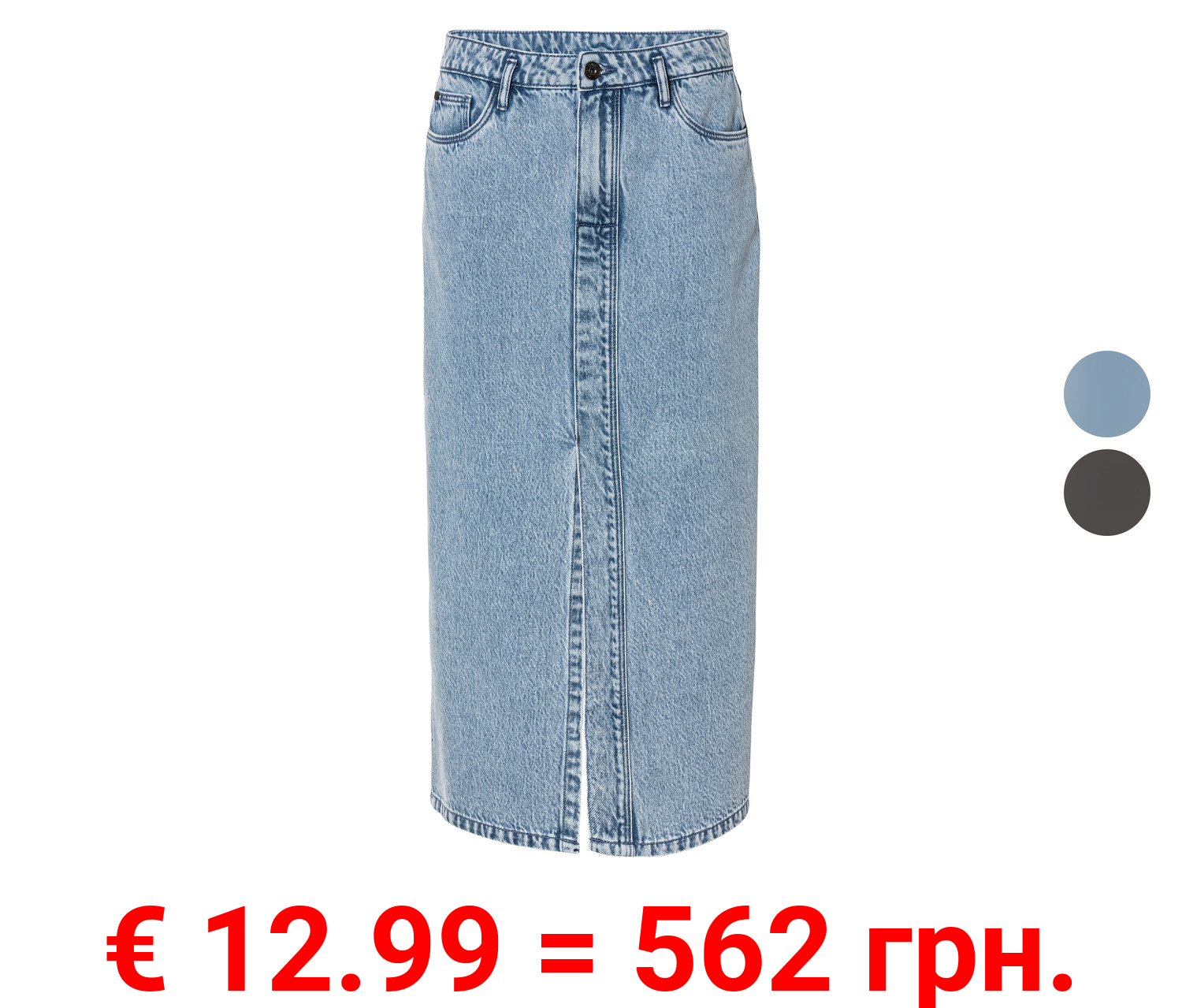 esmara® Damen Jeansrock, Midi-Länge, mit Gehschlitz
