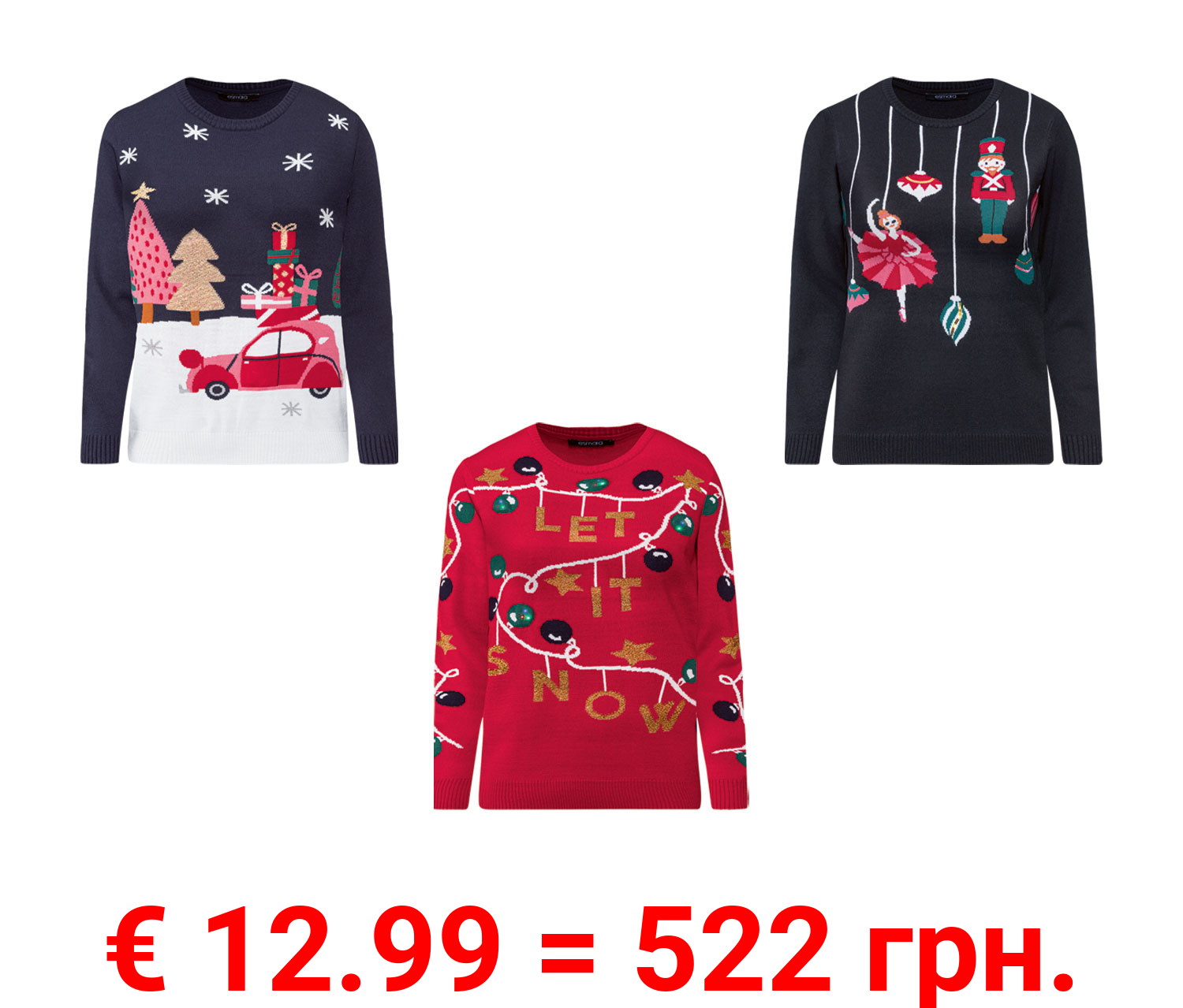 esmara® Damen Pullover mit weihnachtlichen Motiven