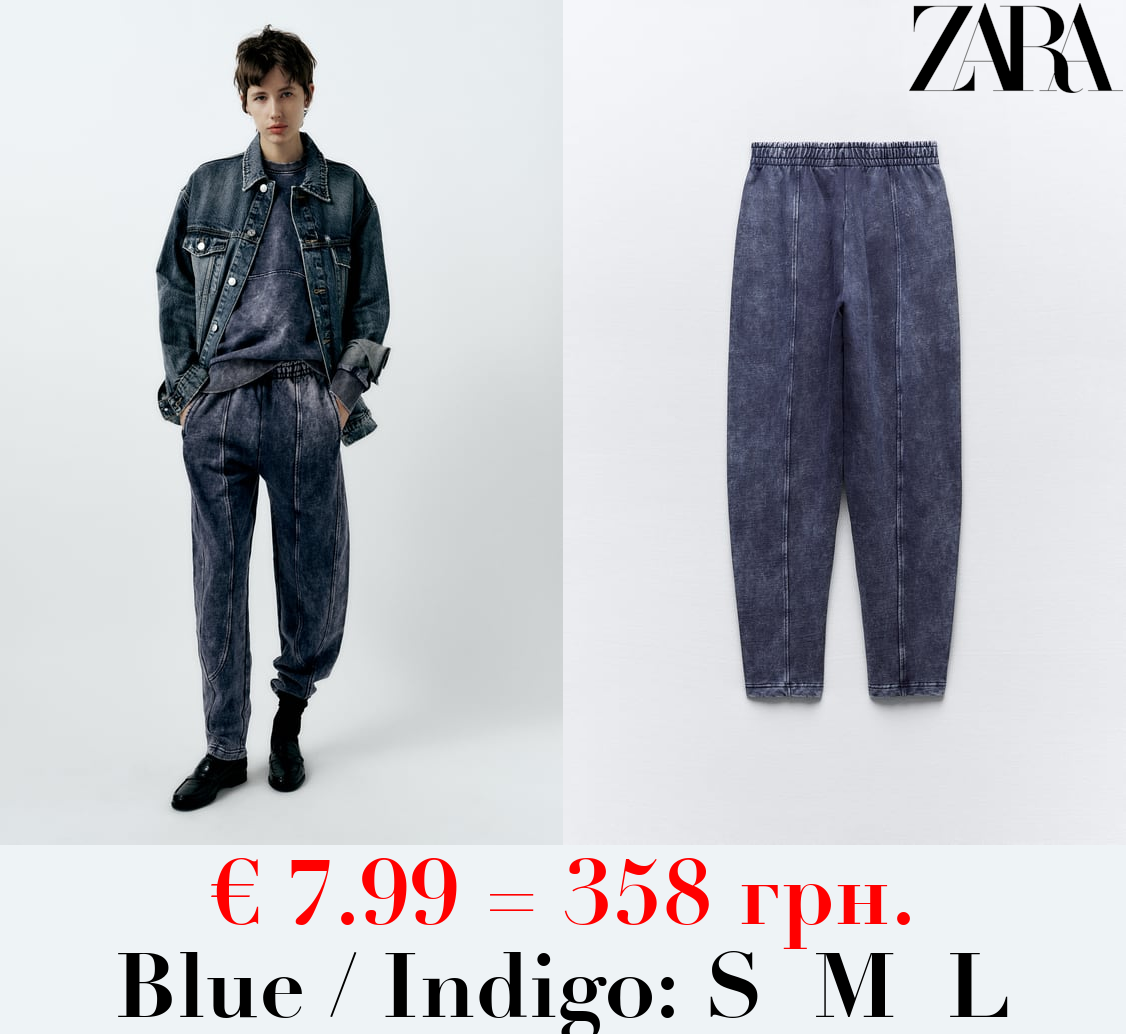 FADED-EFFECT CARROT FIT PLUSH TROUSERS