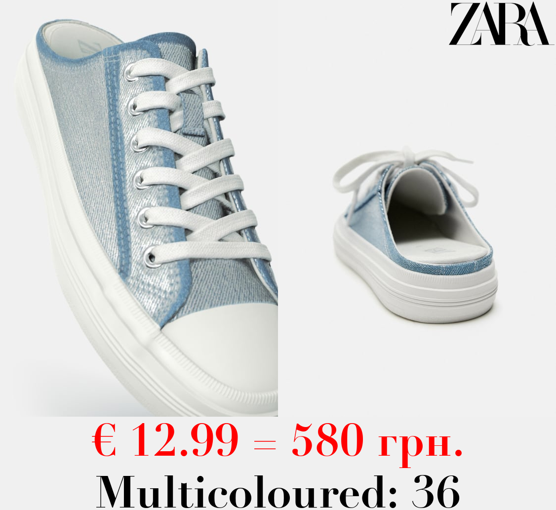 METALLIC DENIM MULE TRAINERS