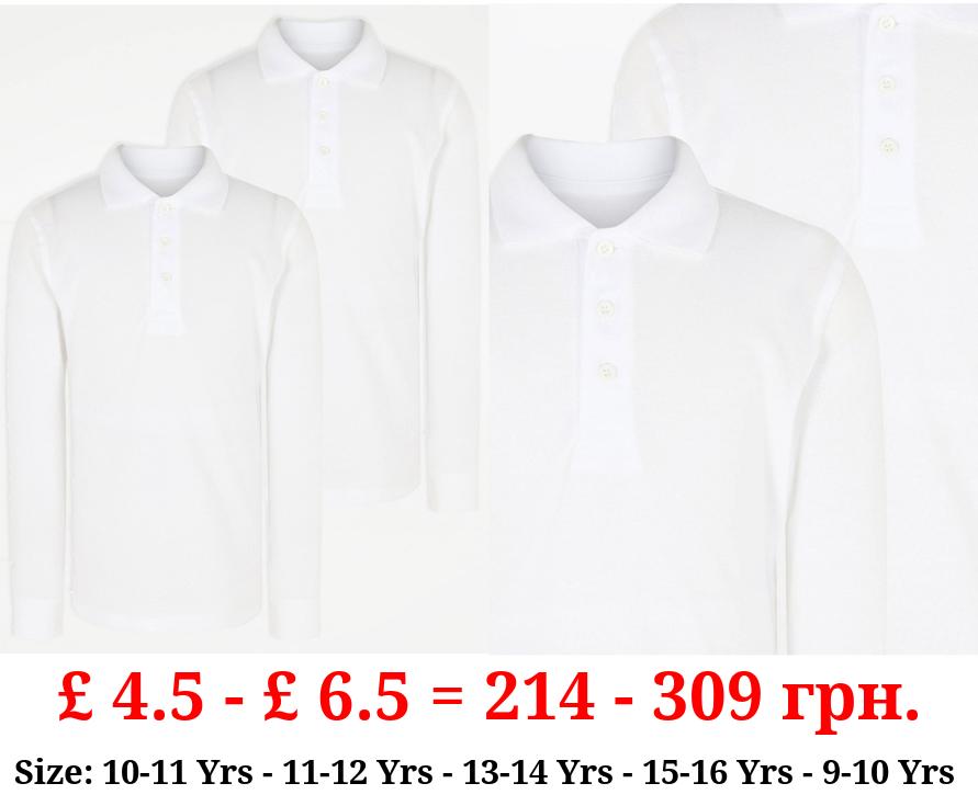 White Regular Fit Long Sleeve School Polo Shirts 2 Pack