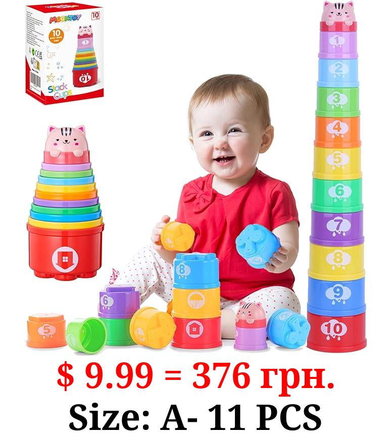 MOONTOY Stacking Cups Baby Toys 6 10 12 18 Months, Montessori Toys for 1 Year Old Toddler Learning Toys with Numbers Shapes Patterns, Baby Bath Toys 6-12 Months, Gifts for 1 2 3 Year Old Boys Girls