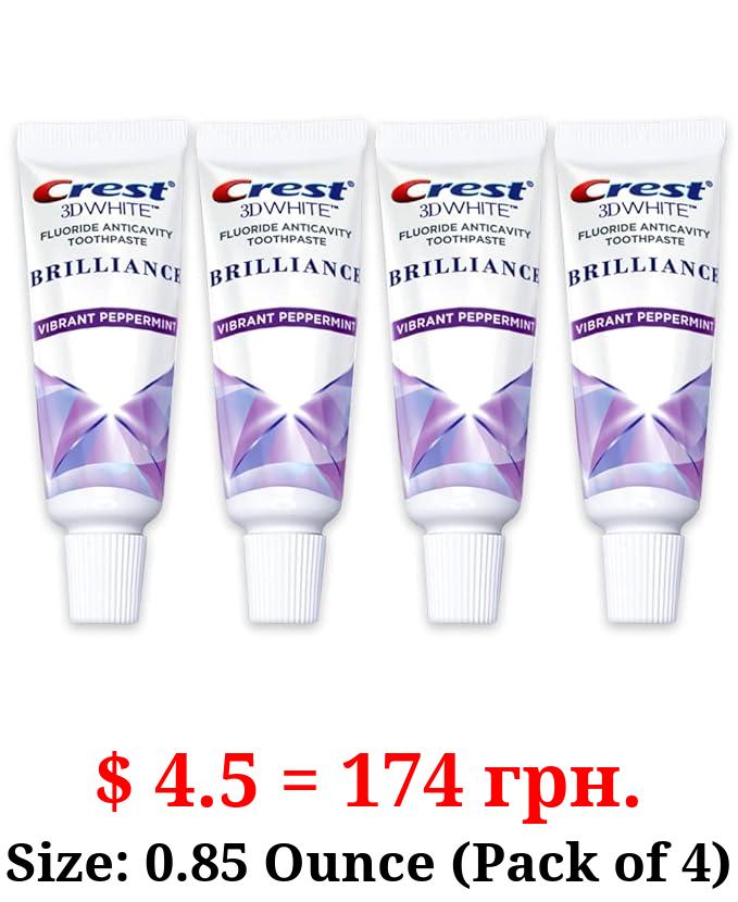 Crest 3D White Brilliance Toothpaste, Vibrant Peppermint, Travel Size 0.85 oz (24g) - Pack of 4