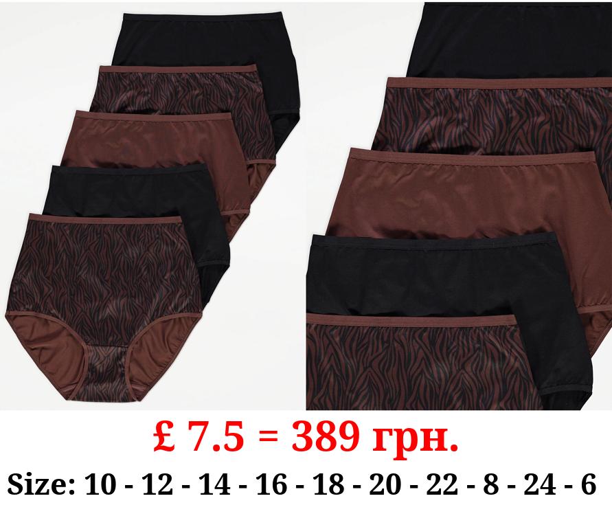 Brown Zebra Microfibre Full Brief Knickers 5 Pack