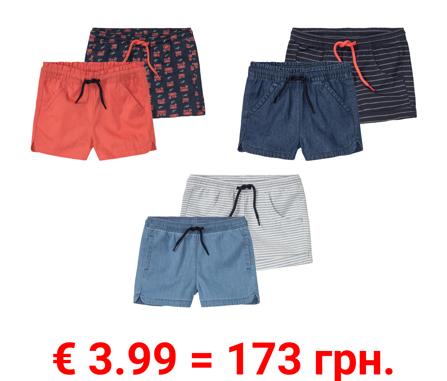 lupilu® Kleinkinder/Kinder Shorts, 2 Stück, mit kleinen Seitenschlitzen