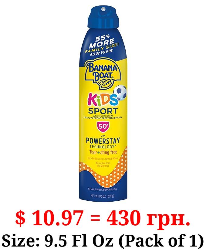 Banana Boat Kids Sport Sunscreen Spray SPF 50, 9.5oz | Childrens Sunscreen, Kids Sunblock, Oxybenzone Free Sunscreen for Kids, Spray On Sunscreen SPF 50, Family Size Sunscreen, 9.5oz